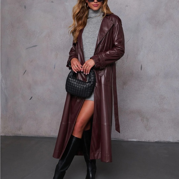 Vici Jackets & Blazers - Vici Dark Brown Faux Leather Trench Coat